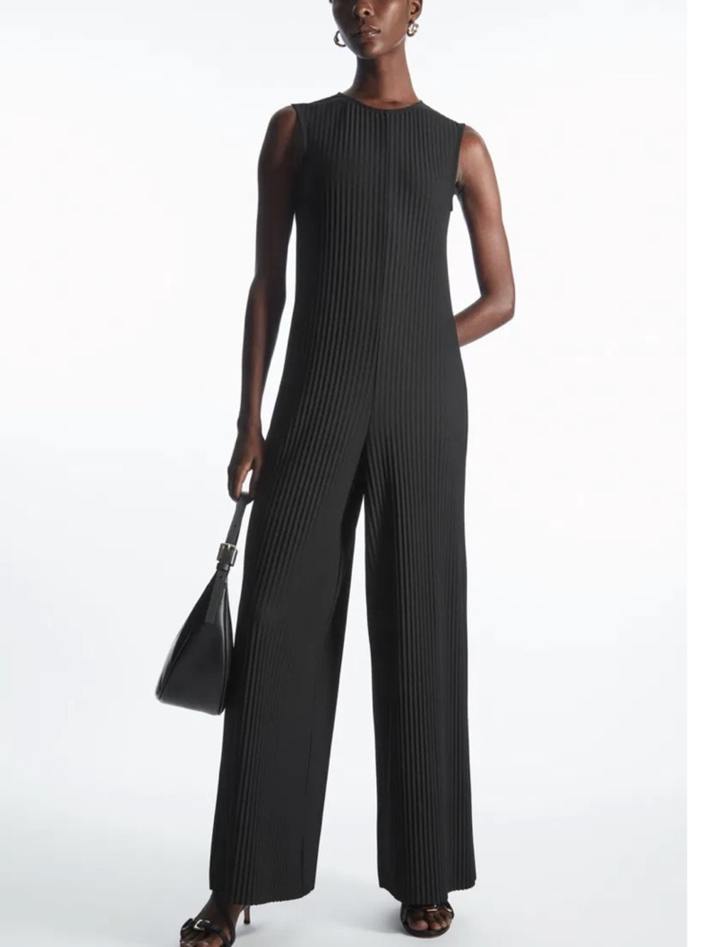 COS Black Sleeveless Pleated Wide Leg Jumpsuit